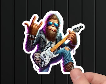 Bigfoot Rock Star Sticker: Funny Sasquatch Guitarist Punk Design