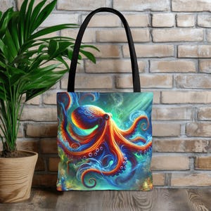 Colorful Octopus Tote Bag: Nautical Beach Reusable Shopping Bag