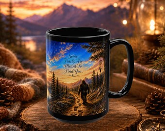 Bigfoot Mug, Sasquatch Hiking Coffee Cup, 15oz Camping Cup, Cryptid Gift