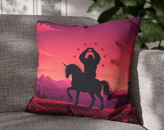 Fantasy Bigfoot Unicorn Pillow, Pink Moon Mountain Landscape Cushion