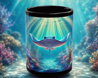 Manta Ray Mug, Stingray Coffee Cup, 15oz Ocean Animal Drinkware, Marine Life Art