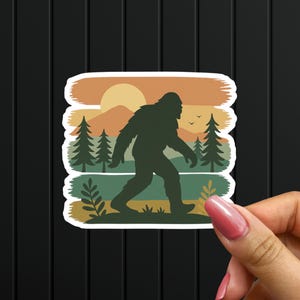 Bigfoot Sunset Sticker: Retro Sasquatch Cryptid Decal