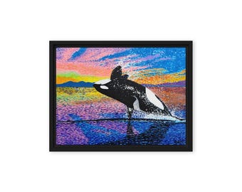 Lienzo enmarcado "Orca Sunset" (16 x 12 pulgadas)