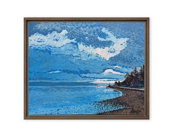Impresión en lienzo enmarcada de Port Orchard Winter - 50 x 40 cm - Arte mural del Pacífico Noroeste