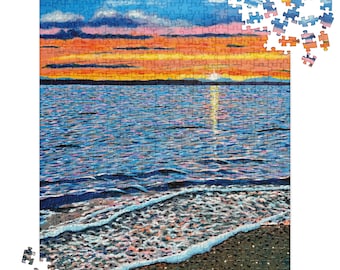Rompecabezas de playa al atardecer