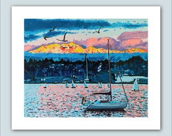 Giclee Art Print | Sailboats Wall Art | Pacific Northwest Home Decor