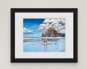 PRINTABLE Haystack Rock Painting, Pacific Northwest Wall Art, Digital Download Art Print