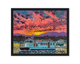 Lienzo enmarcado del ferry Admiral Pete Foot - Port Orchard - 50,8 x 40,6 cm - Arte mural del noroeste del Pacífico