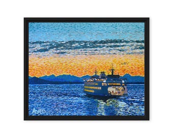 Lienzo enmarcado del ferry de Washington - 20 x 16 pulgadas