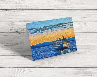 Greeting Card of Seattle Ferry | Optional Custom Message | Pacific Northwest Sunset