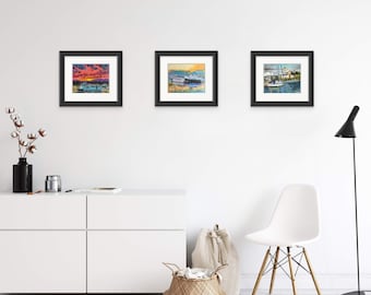 Three Art Prints of Boats | Port Orchard | Fine Art Reproduction | Pacific Northwest Wall Decor