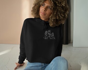 Women Crop Hoodie/women outline/Single line Women/Artsy women