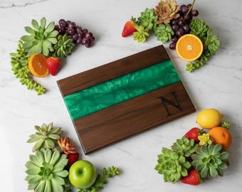 Personalized Handmade Walnut Cutting Board: Epoxy Charcuterie Board