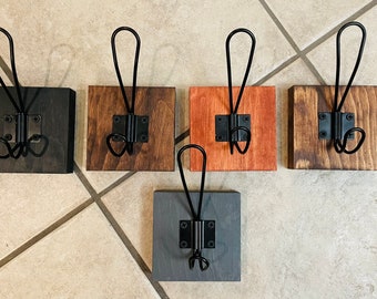 Rustic Pine Wood Wall Hook - Farmhouse Coat Rack with Black Matte Hook