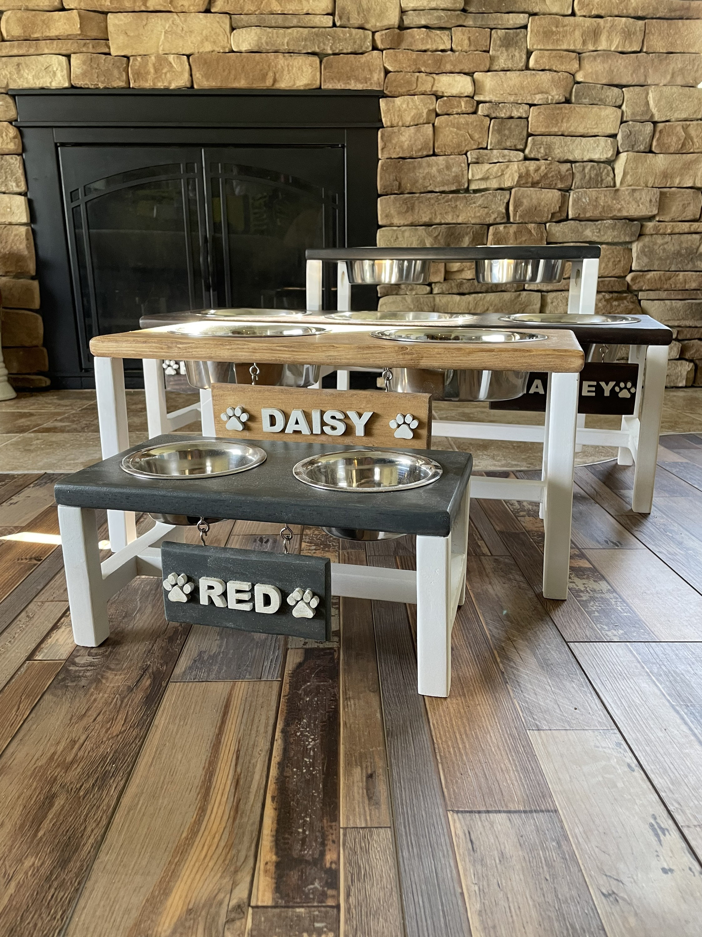 Small Elevated Dog Bowl Stand - Trestle Farmhouse Table Two Bowl Stand -  billscustombuilds