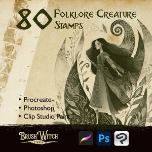 Folklore Creature Fantasy Procreate Stamps, Dragon Mythology Brushes (Procreate, Photoshop, Clip Studio Paint)