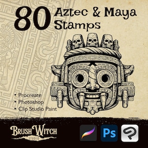 Aztec Maya Stamps: Cultural Tattoo Design, Procreate Photoshop Clip Studio (Digital Download)