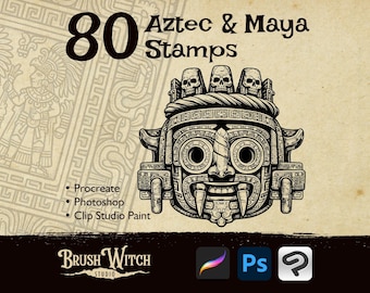 Aztec Maya Stamps: Cultural Tattoo Design, Procreate Photoshop Clip Studio (Digital Download)