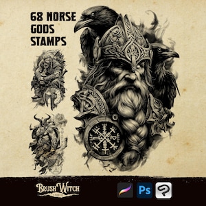 Sellos de dioses nórdicos para Procreate: 68 sellos de mitología vikinga para Photoshop y diseño de tatuajes.