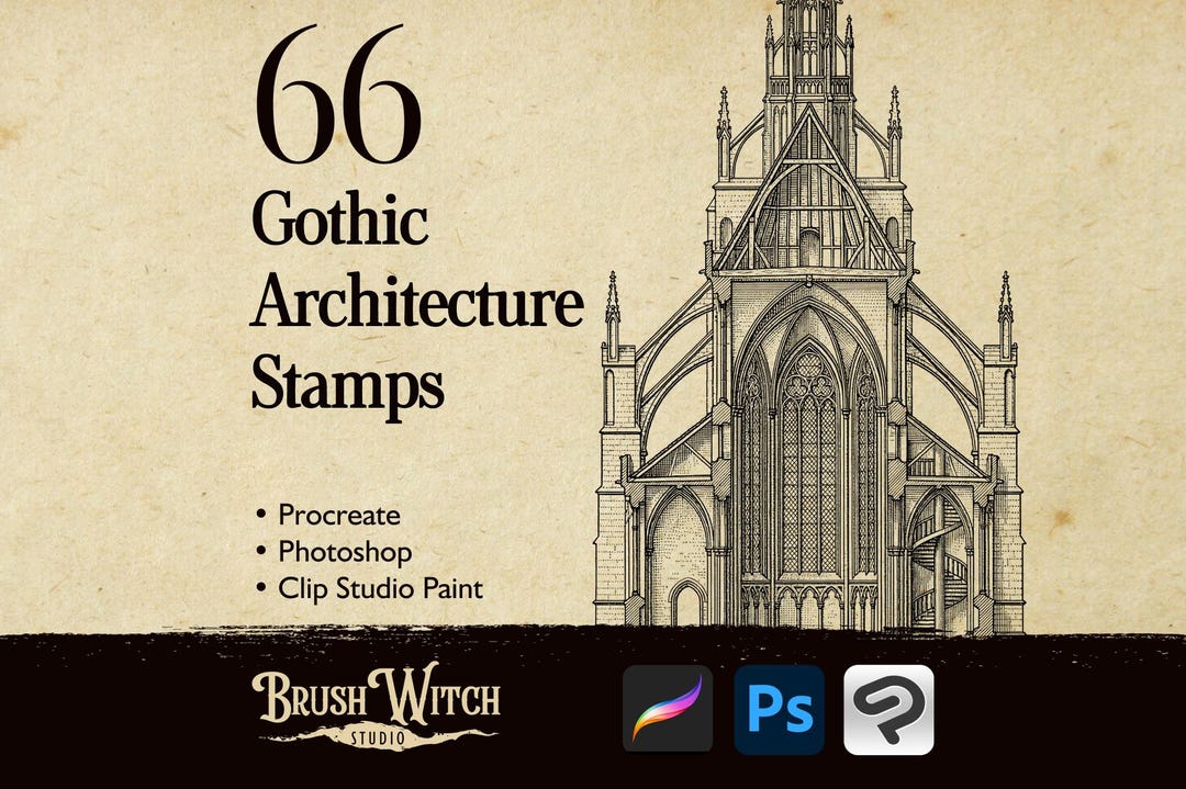 66 Gothic Architecture Digital Stamps - Procreate Photoshop Brushes ...