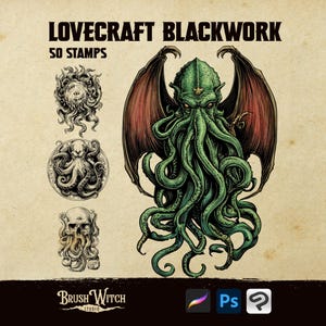 Lovecraft Blackwork Stamps, Horror Procreate Brushes, Eldritch Monster Tattoo Kit (Digital Download)