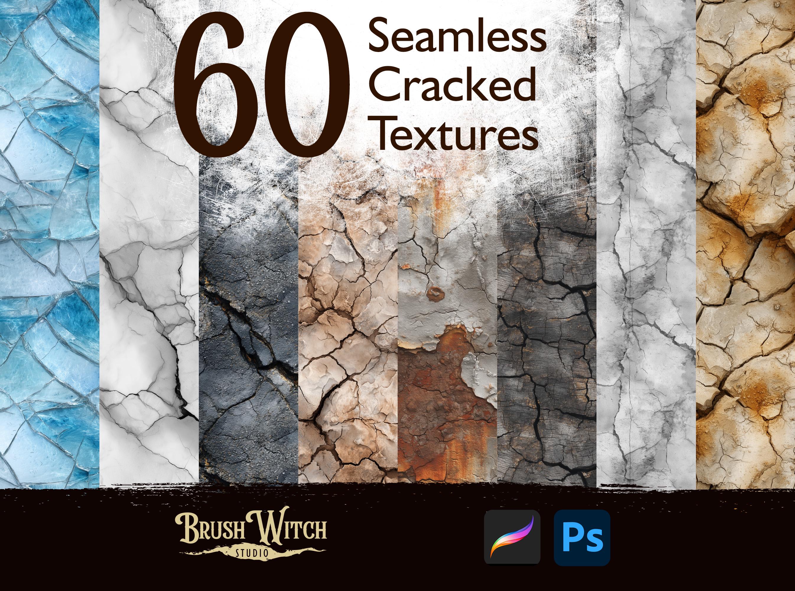 Cracked Stone Texture Bundle: 60 Seamless Digital Papers, Procreate & Photoshop Brushes (Instant Download)