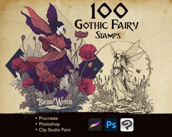 Fantasy Fairy Procreate Stamps: Dark Angel Wings, Gothic Tattoo Kunst (Digitaler Download)