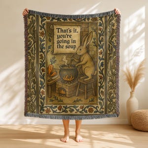 Medieval Bunny Soup Woven Blanket: Funny Weirdcore Cottagecore Throw