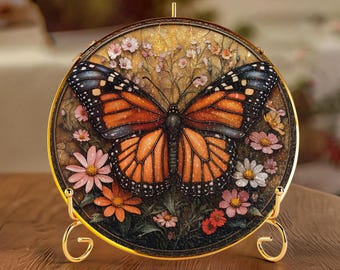 Monarch Butterfly Stained Glass Suncatcher - Monarch Window Hanging - Butterfly Gift - Butterfly Lover Gift - Floral Sun Catcher