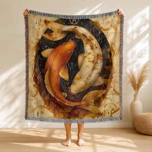 Pisces Zodiac Woven Blanket | Two Fish Astrology Throw | Water Sign Tapestry | Boho Celestial Decor | Pisces Birthday Gift Blanket