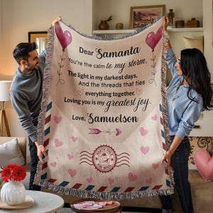 Personalisierte Liebesbrief Decke - Benutzerdefiniertes Luftpostdesign - Romantischer gewebter Überwurf - Geschenk für Paare - Perfektes Geschenk für den Vatertag