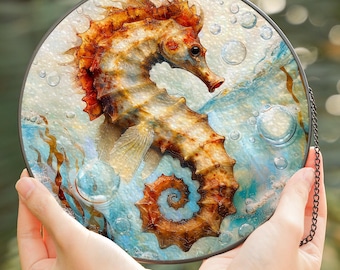 Seahorse Stained Glass Suncatcher | Ocean Window Art