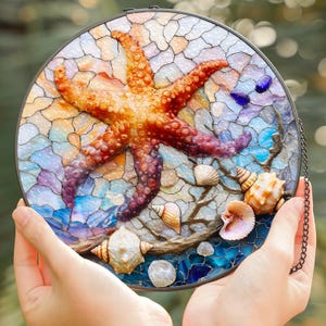 Stained Glass Starfish Suncatcher: Coastal Beach House Decor