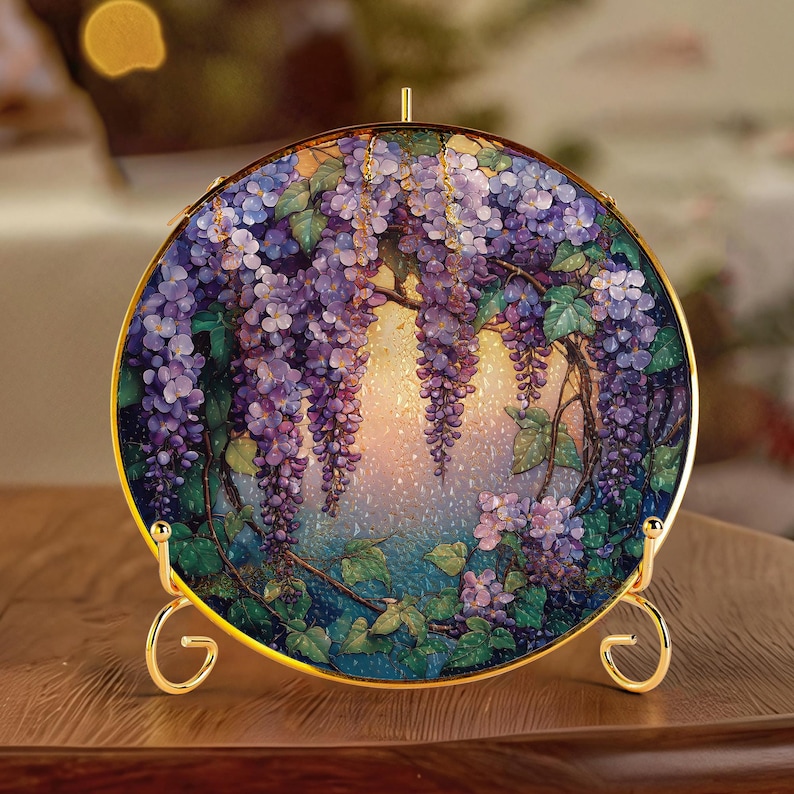 Purple home - Wisteria Stained Glass Suncatcher - Purple Wisteria Window Hanging - Wisteria Gift - Purple Home Decor - Floral Sun Catcher