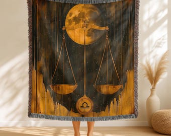 Libra Zodiac Woven Blanket, Libra Gift, Cotton Throw Blanket, Air Sign Astrology Tapestry, October Birthday Gift, Zodiac Wall Hanging