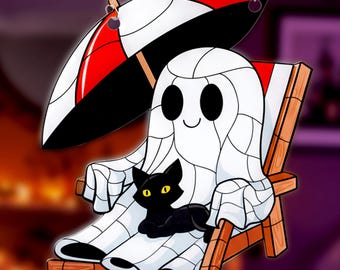 Ghost and Black Cat Suncatcher: Spooky Kawaii Halloween Window Decor