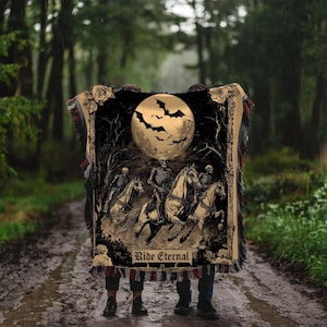 Ride Eternal Skeleton Horsemen Woven Blanket, Gothic Folk Horror Throw, Dark Cottagecore, Witchy Halloween Blanket, Skeleton Gift