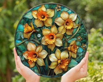 Daffodil Stained Glass Suncatcher: March Birth Flower Window Hanging