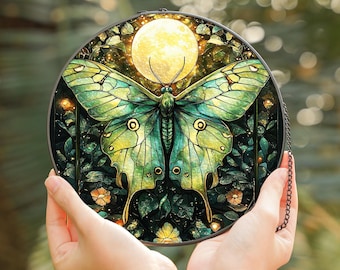 Luna Moth Stained Glass Suncatcher – Mystical Witchy Window Hanging, Butterfly Sun Catcher, Boho Decor