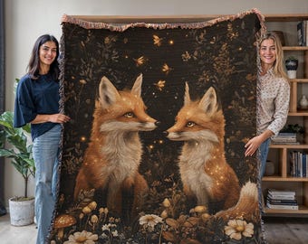 Fox Pair Woven Blanket, Fox Lover Gift, Cottagecore Throw Blanket, Woodland Animal Tapestry, Enchanted Forest Decor, Nature Lover Gift