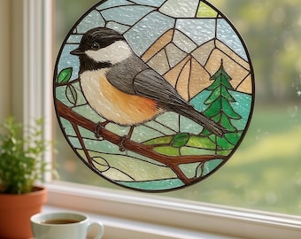 Chickadee Suncatcher: Stained Glass Bird Window Hanging
