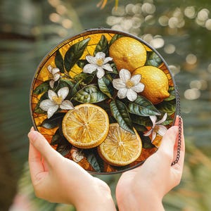 Lemon Stained Glass Suncatcher | Citrus Fruit Window Decor | Bright Botanical Sun Catcher Gift