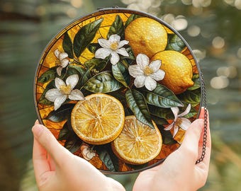 Lemon Stained Glass Suncatcher | Citrus Fruit Window Decor | Bright Botanical Sun Catcher Gift