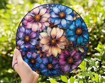 September Birth Flower Aster Stained Glass Suncatcher | Purple Blue Floral Window Hanging | Fall Gift