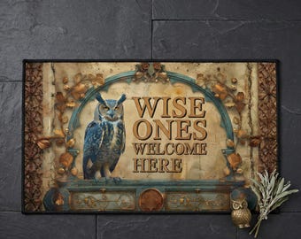 Wise Ones Welcome Here Owl Doormat, Art Nouveau Welcome Mat, Owl Lover Gift, Dark Academia Door Mat, Cottagecore Decor, Witchy Home Decor