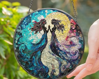 Gemini Zodiac Stained Glass Suncatcher: Celestial Twin Window Decor