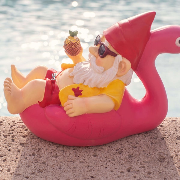 Garden Gnome Statue on Flamingo, Funny Garden Sculpture Elf, Outdoor/Indoor Decor - Perfect Father's Day Gift