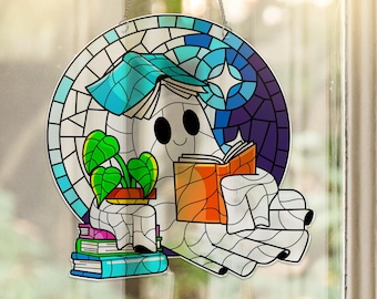 Ghost Plant Suncatcher: Bookish Acrylic Stained Glass Window Hanging