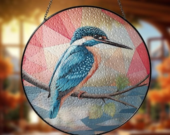 Kingfisher Suncatcher: Stained Glass Effect Bird Window Hanging
