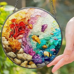 Coral Reef Stained Glass Suncatcher: Tropical Fish Window Hanging